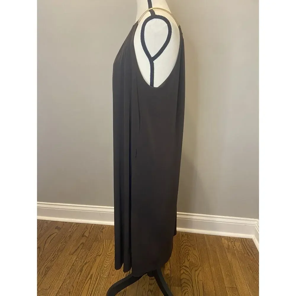 Michael Kors Women's Brown Maxi Dress Gold Strap Halter Flowy Sleeveless L